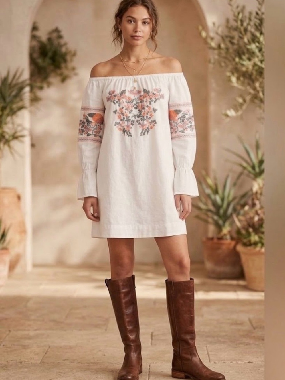 Fleur Du Jour Embroidered Off Shouldered Mini Dress colorful floral PS